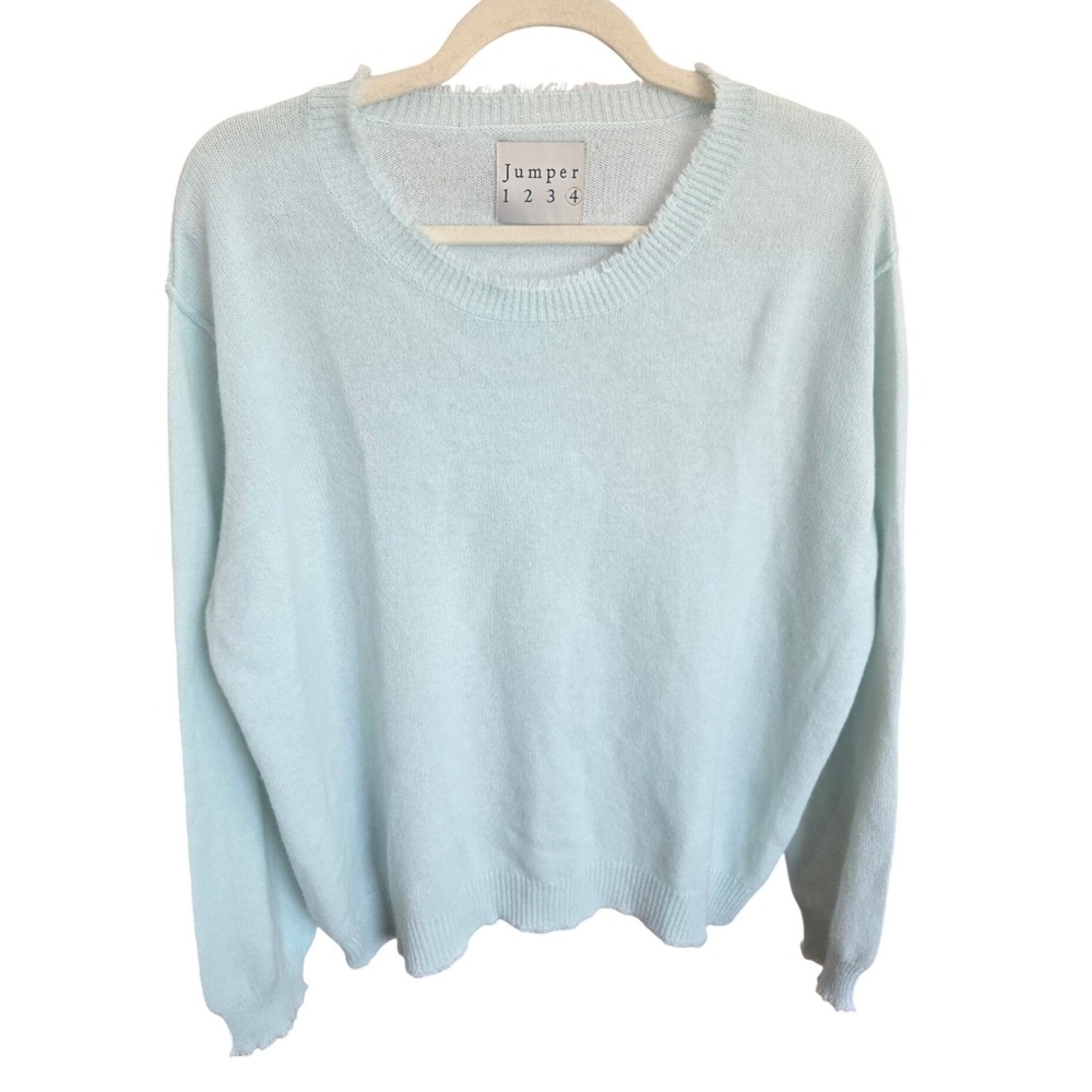 Jumper 1234 Distressed Cashmere Sweater Crew Neck Mint Green Pastel Large Size 4